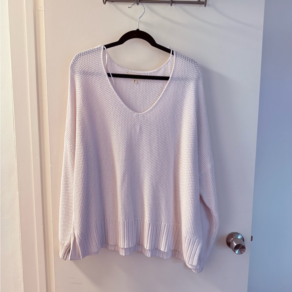 Lucky Brand V-Neck Knit Blouse in Soft White